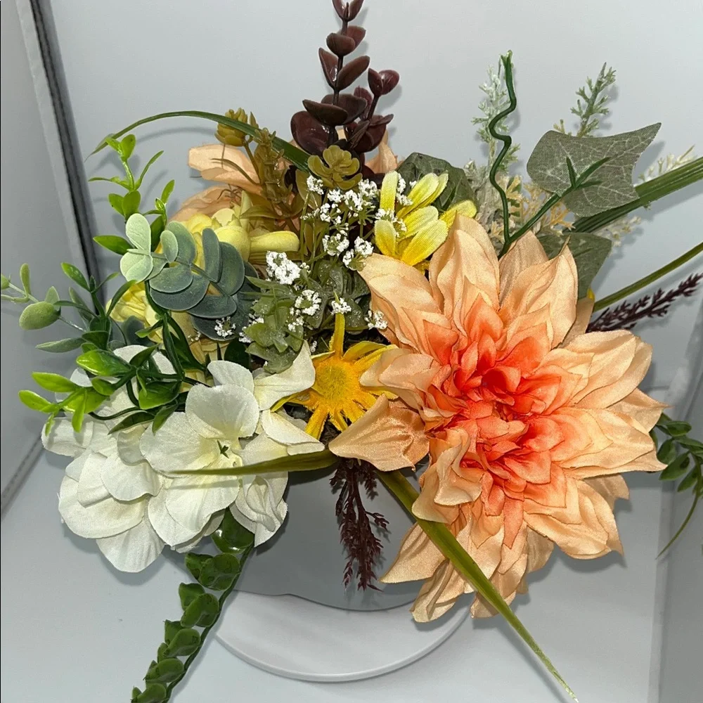 Floral Skull Planter with Orange and Yellow Accents - Custom - Hand Made